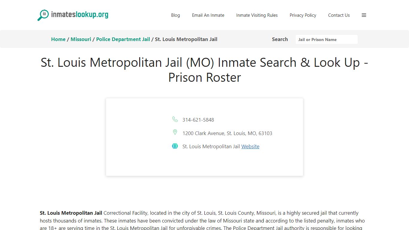 St. Louis Metropolitan Jail (MO) Inmate Search & Look Up - Prison Roster
